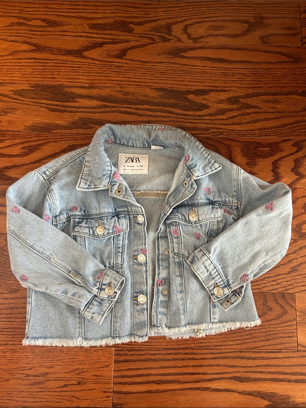 ZARA Light Blue Denim Jacket with Pink Embroidery - Kids